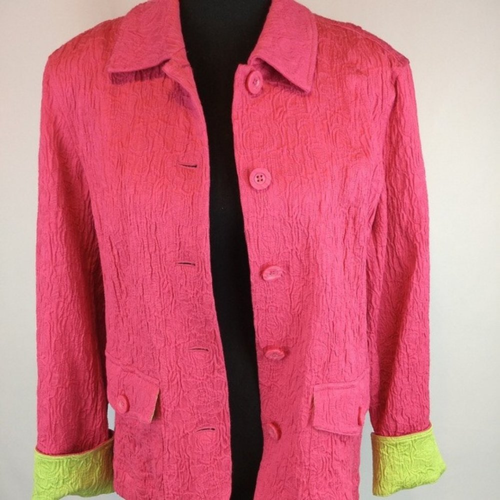 Coldwater Creek: Two-Tone Texture Jacket in Fuchsia/Lime Green